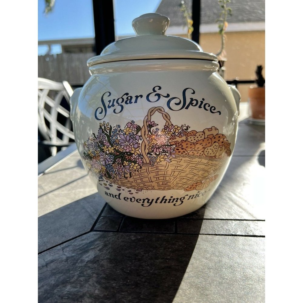 Sugar and Spice and Everything Nice Cookie Jar Vintage Cottage Core Flowers